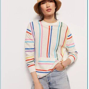 Kule The Taryn Ivory Striped Long Sleeve Pocket Crew Neck Sweater